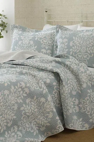Laura Ashley Rowland Pastel Blue Full/queen Quilt Set In Breeze Blue