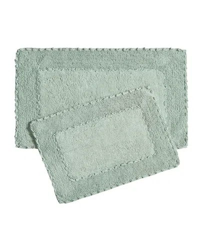 Laura Ashley Ruffle Cotton Bath Rugs, 2 Piece Set In Sage Green