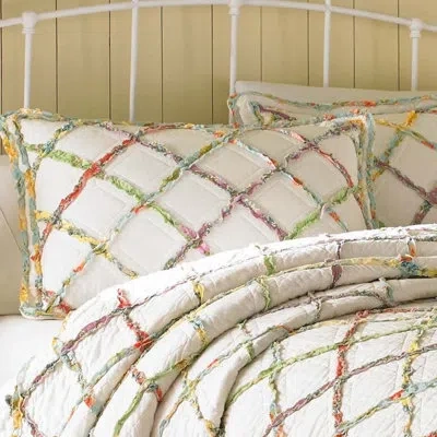 Laura Ashley Ruffle Garden Ruffled 100% Cotton Quilted Sham In Cream