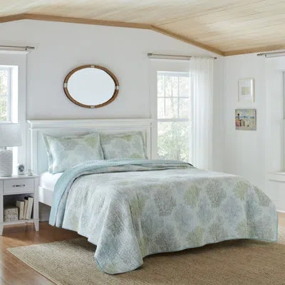 Laura Ashley Saltwater Blue Reversible Cotton Quilt Set