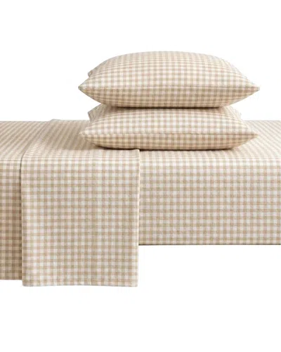 Laura Ashley Serendipity Gingham Cotton Flannel Sheet Set In Neutral