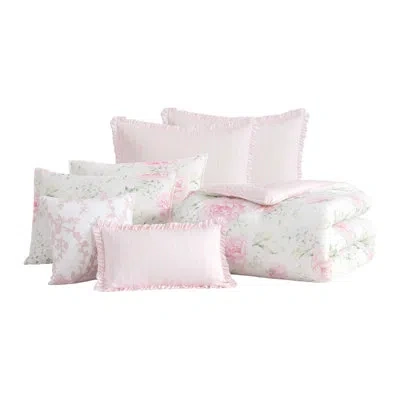 Laura Ashley Serenity Roses Cotton Pink Comforter Bonus Set In Green;pink