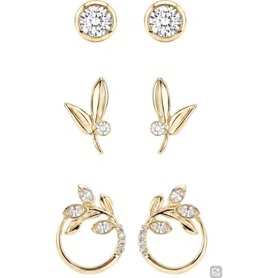 Laura Ashley Set Of 3 Cubic Zirconia Leaf Stud Earrings In Clear/ Gold