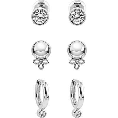 Laura Ashley Set Of 3 Cubic Zirconia Stud & Huggie Hoop Earrings In Clear/ Silver