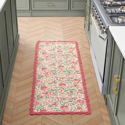 Laura Ashley Sherston Floral Machine Washable Cotton Slub Rugs In Pink