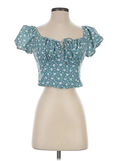 Pre-owned Laura Ashley Short Sleeve Blouse In Teal