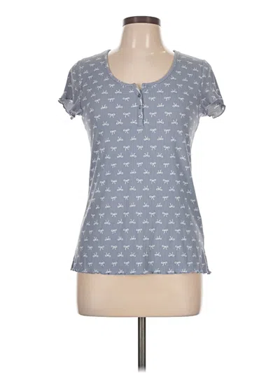 Pre-owned Laura Ashley Short Sleeve Top Blue Keyhole Neckline Tops