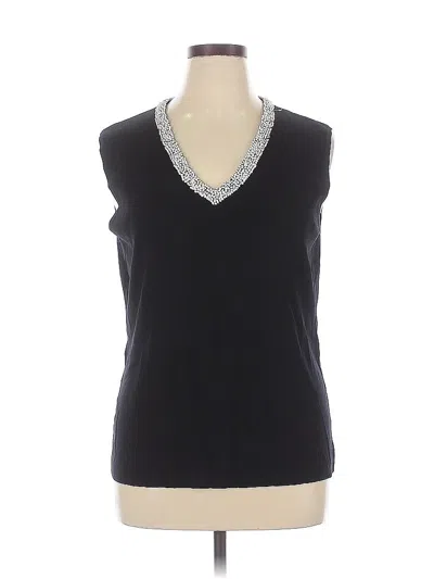 Pre-owned Laura Ashley Sleeveless Top Black V Neck Tops