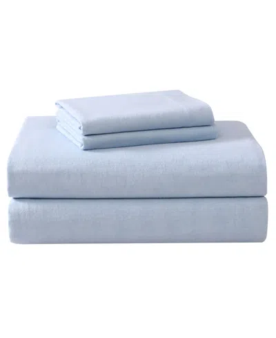 Laura Ashley Solid Cotton Flannel 3-piece Sheet Set, Twin In Blue