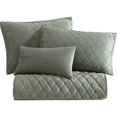 Laura Ashley Solid Diamond Quilt Set In Dark Green
