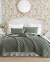 Laura Ashley Solid Diamond Stitch Velvet Quilt Set In Dark Green