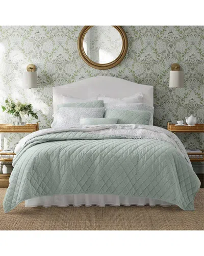 Laura Ashley Solid Diamond Stitch Velvet Reversible Quilt Set In Green