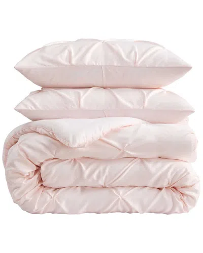 Laura Ashley Solid Satin Pintuck Comforter Set In Pink