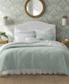 Laura Ashley Solid Velvet Diamond Stitch Quilt Sets Bedding In Sage Leaf