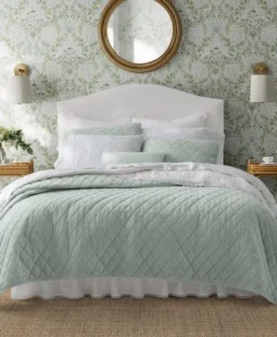 Laura Ashley Solid Velvet Diamond Stitch Quilt Sets Bedding In Sage Leaf