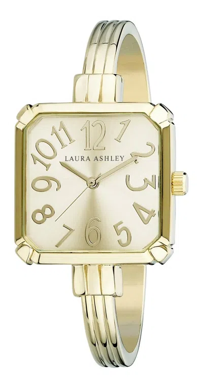 Pre-owned Laura Ashley Stainless Steel Skinny Bangle Square Watch (la31024) In Gold