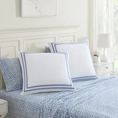 Laura Ashley Stitched Vine 2-piece European Sham Set In White;dark Blue