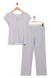 Laura Ashley Stripe Henley Pajamas In Gray