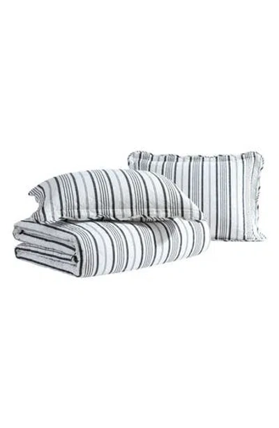 Laura Ashley Stripe Perfection 3-piece King Quilt & Sham Set In Gray