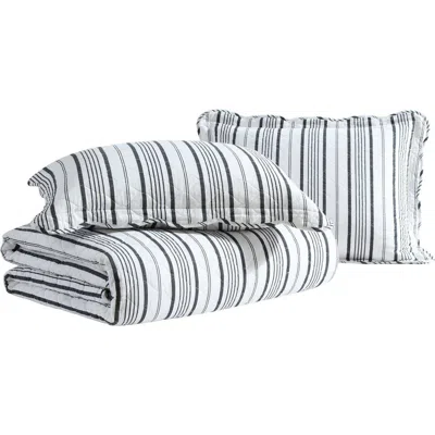 Laura Ashley Stripe Perfection 3-piece Queen Quilt & Sham Set In Gray