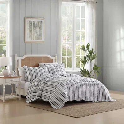 Laura Ashley Stripe Perfection Cotton Reversible Quilt Set In Gray Striped
