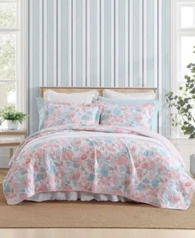 Laura Ashley Swimtime Reversible Quilt Sets In White,coral,aqua