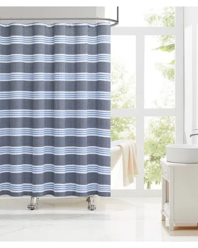 Laura Ashley Tahoe Woven Stripe Shower Curtain In Blue