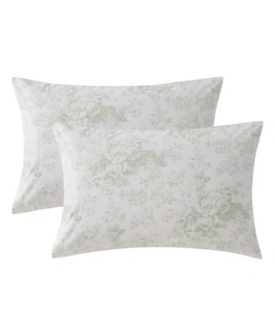 Laura Ashley Toile Delight Cotton Percale Pillowcase Pair, Standard In Green