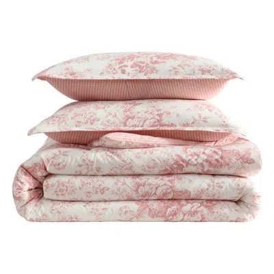 Laura Ashley Toile Delight Cotton Pink Comforter Set In Pink;cream
