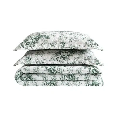 Laura Ashley Toile Delight Cotton Reversible Green Quilt Set In Multi