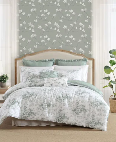 Laura Ashley Toile Delight Reversible 7-pc. Comforter Set, Full/queen In Mist Green