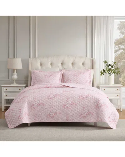 Laura Ashley Toile Delightful 100% Cotton Quilt Set In Pink