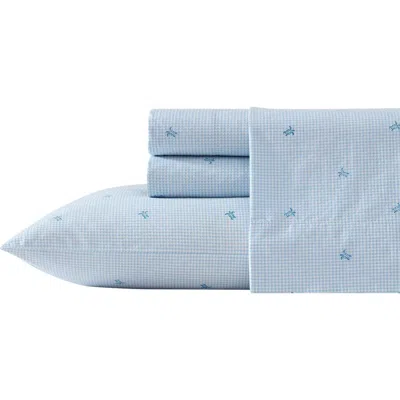 Laura Ashley Turtle Gingham 3-piece Cotton Sheet Set In Pastel Blue