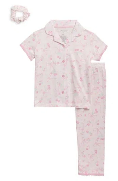 Laura Ashley Kids'  Two-piece Peached Jersey Pajamas & Scrunchie Set In Multi