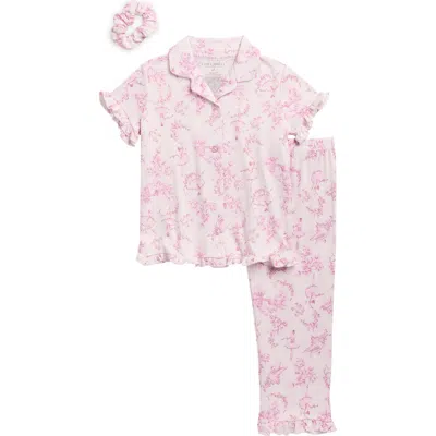 Laura Ashley Kids'  Two-piece Peached Jersey Pajamas & Scrunchie Set In Multi