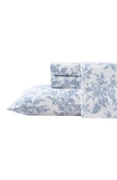 Laura Ashley Vanessa Cotton Flannel Sheet Set In Light Pastel Blue