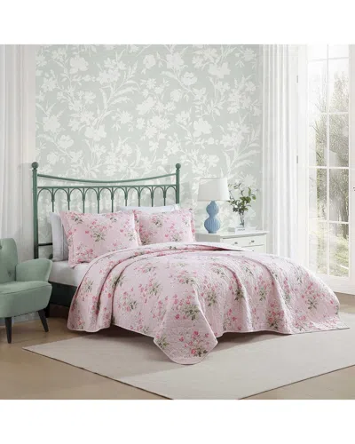 Laura Ashley Veronic Bouquet Reversible Quilt Set In Pink