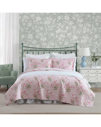 Laura Ashley Veronic Bouquet Reversible Quilt Set In Pink
