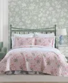 Laura Ashley Veronicas Bouquet Reversible 3 Piece Quilt Set, King In Pink,white