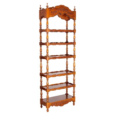 Pre-owned Laura Ashley Vintage Six-tier French Provincial Style Walnut Étagère - Iris Apfel Collection In Brown