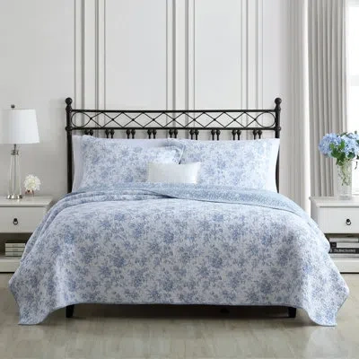 Laura Ashley Walled Garden Cotton Reversible Quilt Set In Blue
