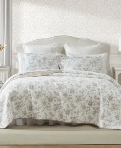Laura Ashley Walled Garden Cotton Reversible Quilt Set In Mocha