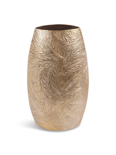 Laura Ashley Winspear Gold Leaf Embossed Oval Barrel Vase In Matt Champagne