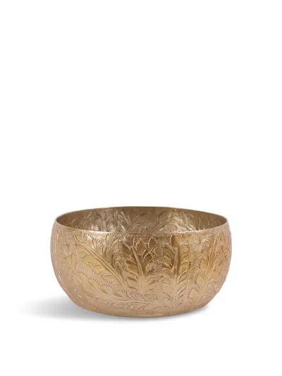Laura Ashley Winspear Gold Leaf Embossed Round Convex Bowl In Matt Champagne