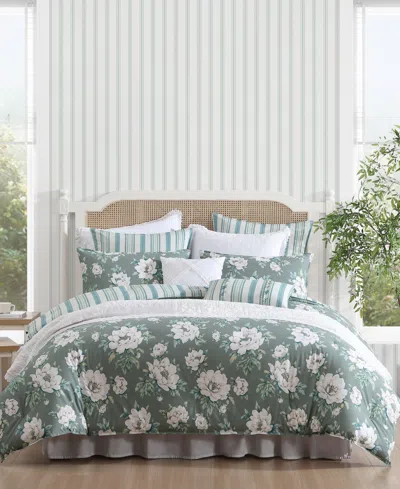 Laura Ashley Wisley Floral Reversible 7-pc. Comforter Set, King In Sage Green