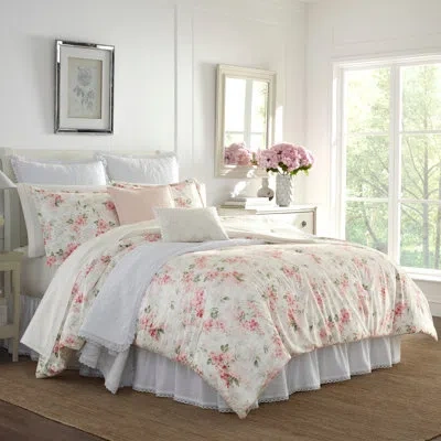 Laura Ashley Wisteria Pink Microfleece Comforter Set In White;pink