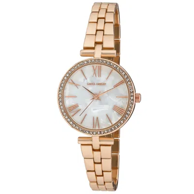 Pre-owned Laura Ashley Women's 32mm Mop Dial Crystal Bezel T-bar Bracelet Watch (laa2059) In Rose Gold