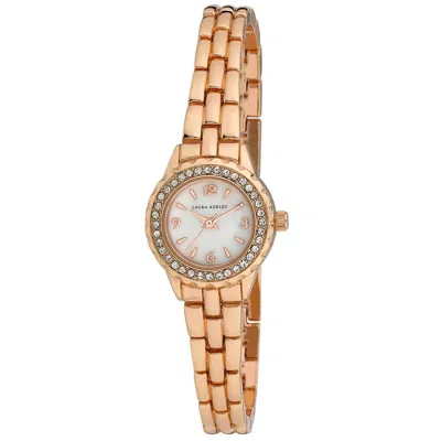 Pre-owned Laura Ashley Women's Mini 26mm Link Crystal Bezel Bracelet Watch In Rose Gold