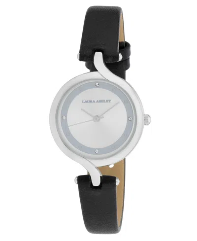 Laura Ashley Women's Quartz Black Leather Watch, 30mm In Silver