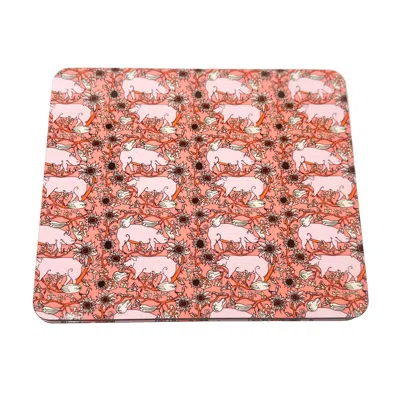Laura B Interiors Pink The Coral Country Pig Set Of Four Placemats In Multi
